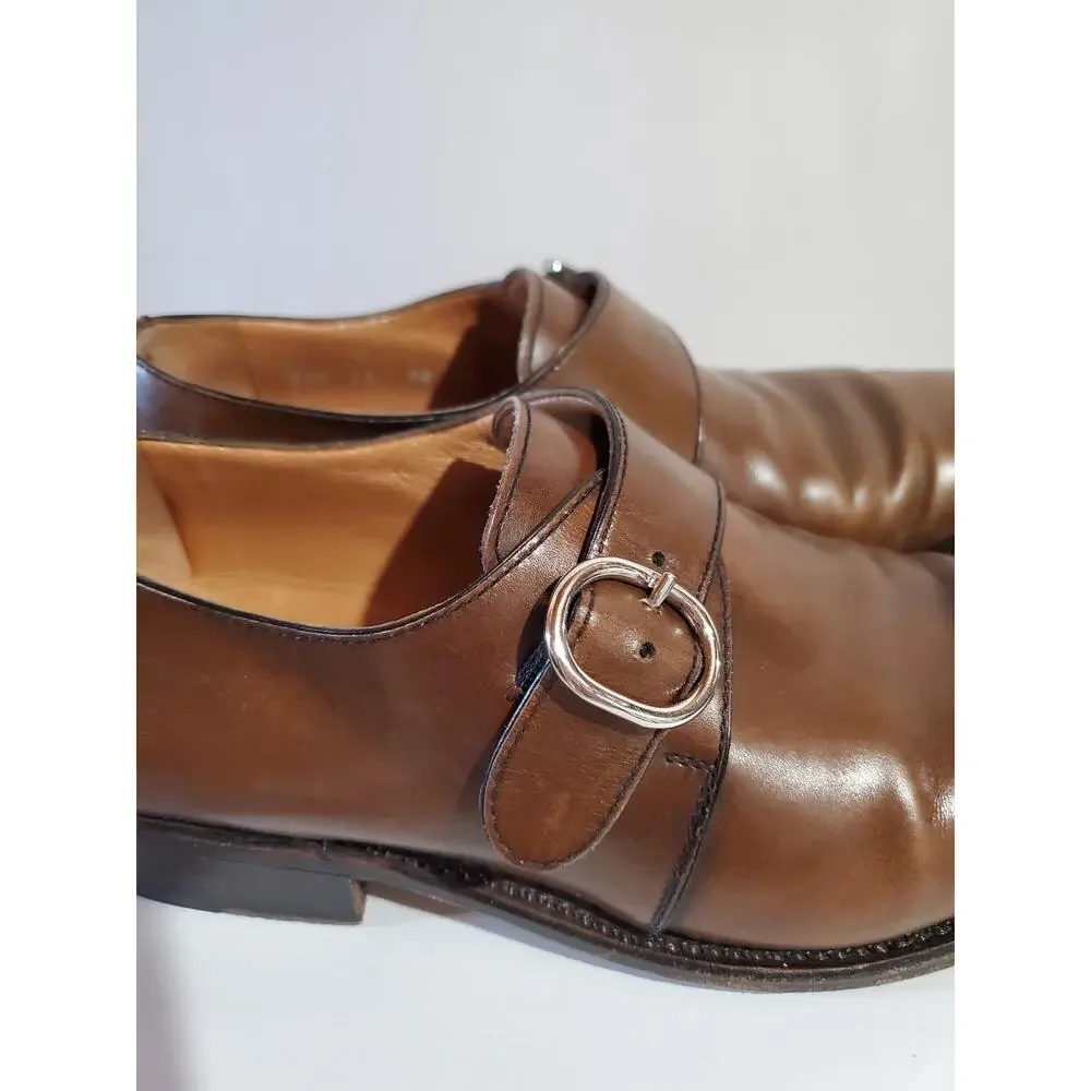 Moreschi Monk Strap Buckle Brown Leather Oxford Loafer Dress Shoes Mens Size 8